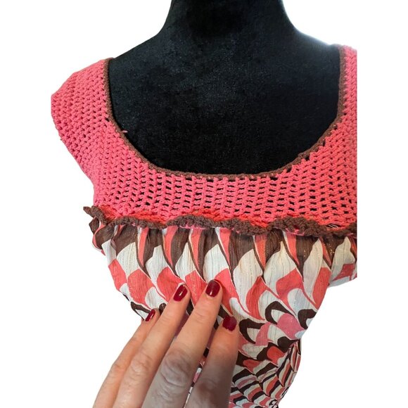 Vintage My Michelle Small Crochet Top Lined Chevron Dress Tie back Boho Y2K 90s - Picture 7 of 10